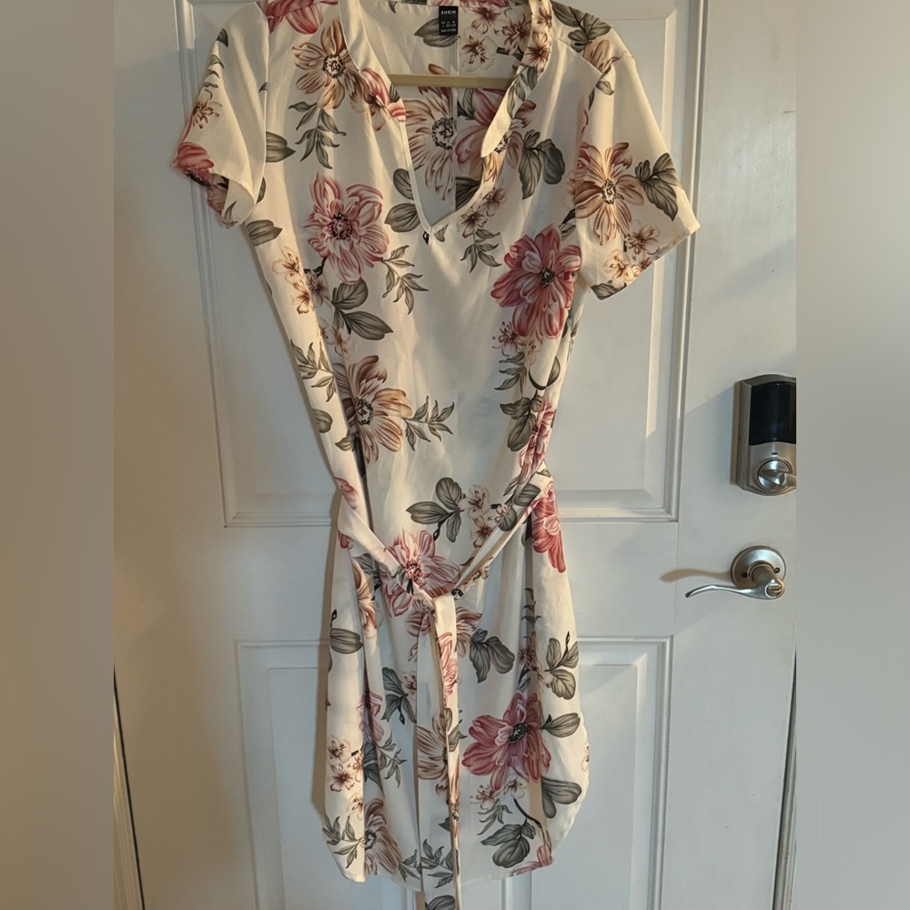 Midi length floral tie dress